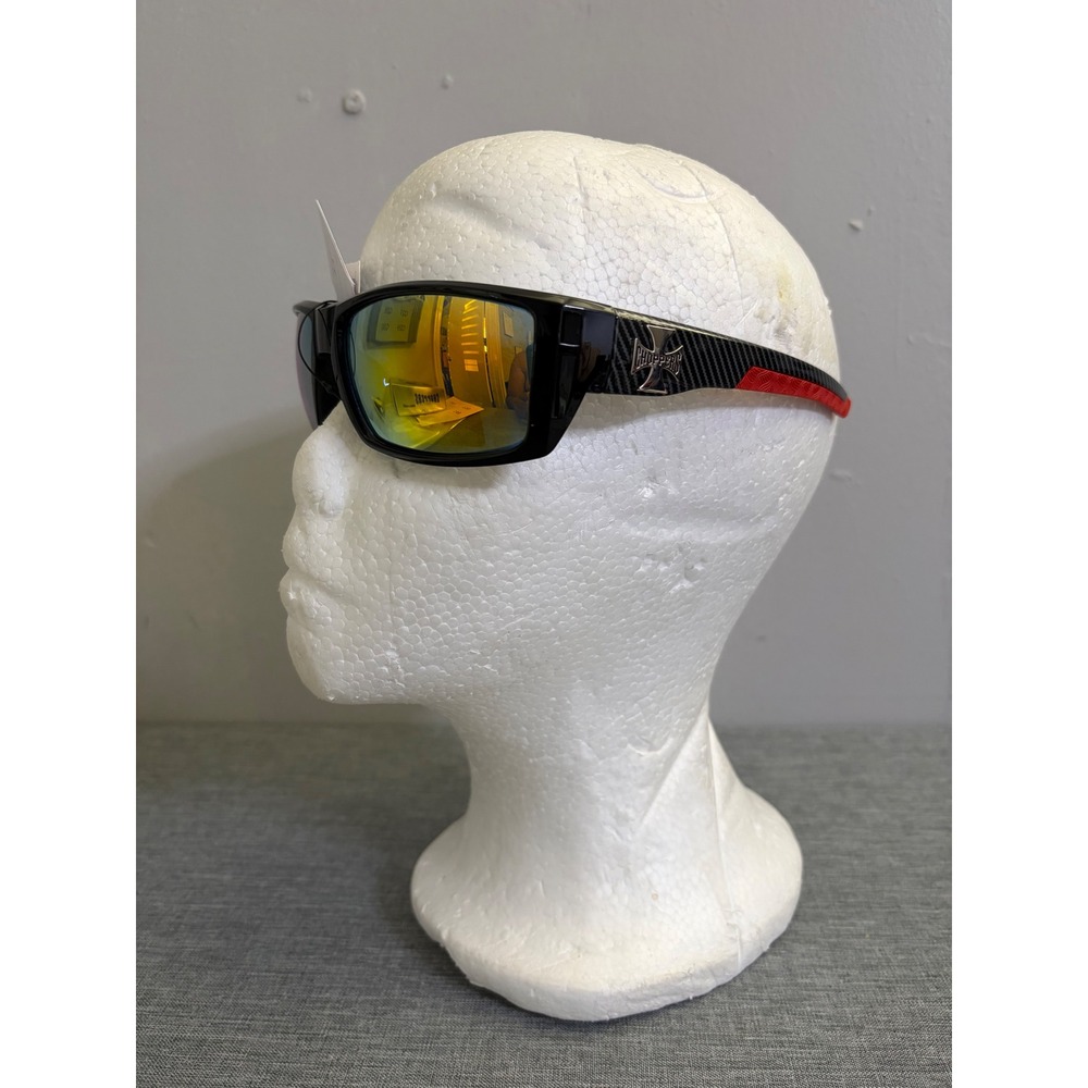 Choppers Sunglasses Mens OS Gloss Black 8CP6778 Orange Mirror Biker Wrap Shades